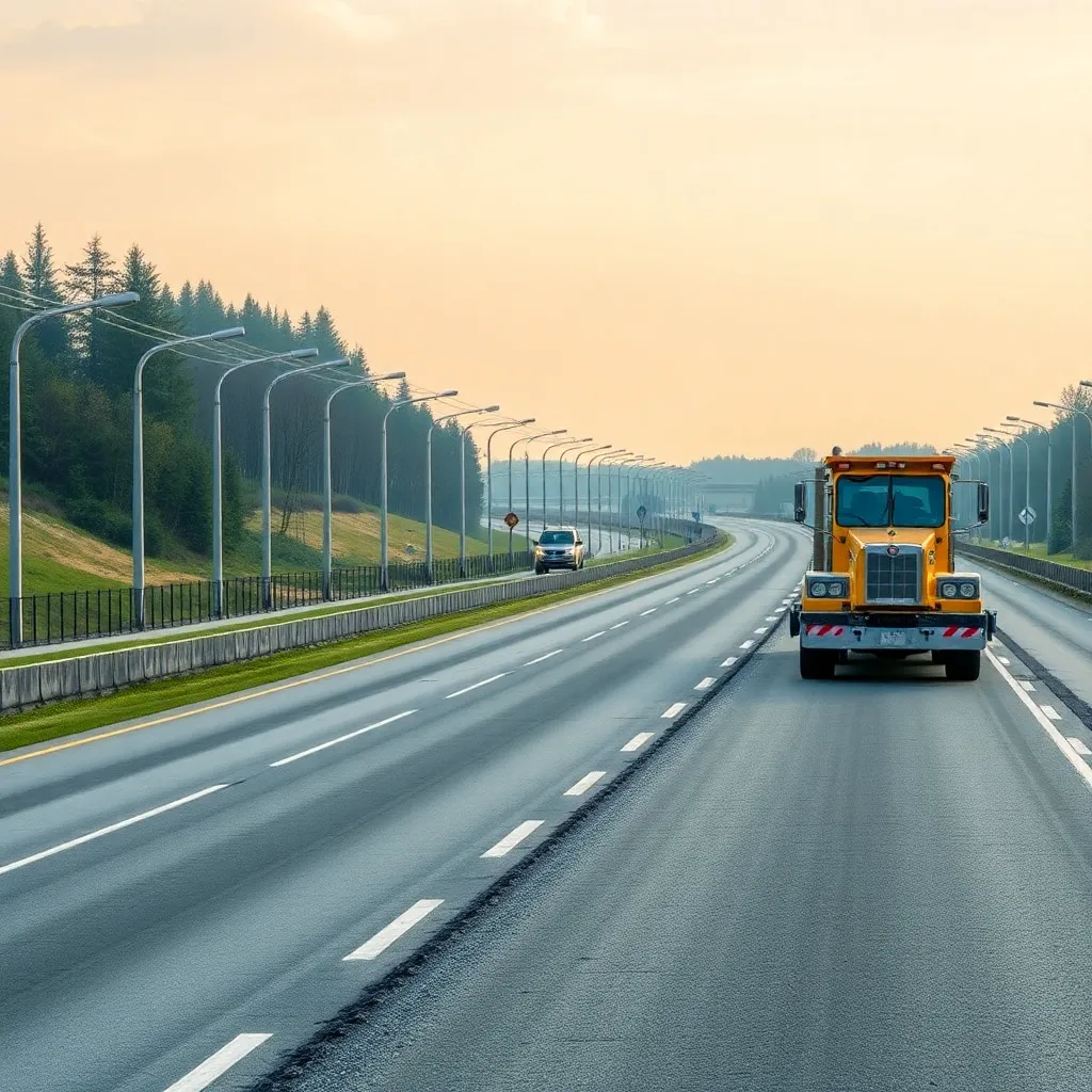 Sleek highway bridge with modern engineering design spanning across a river valley
