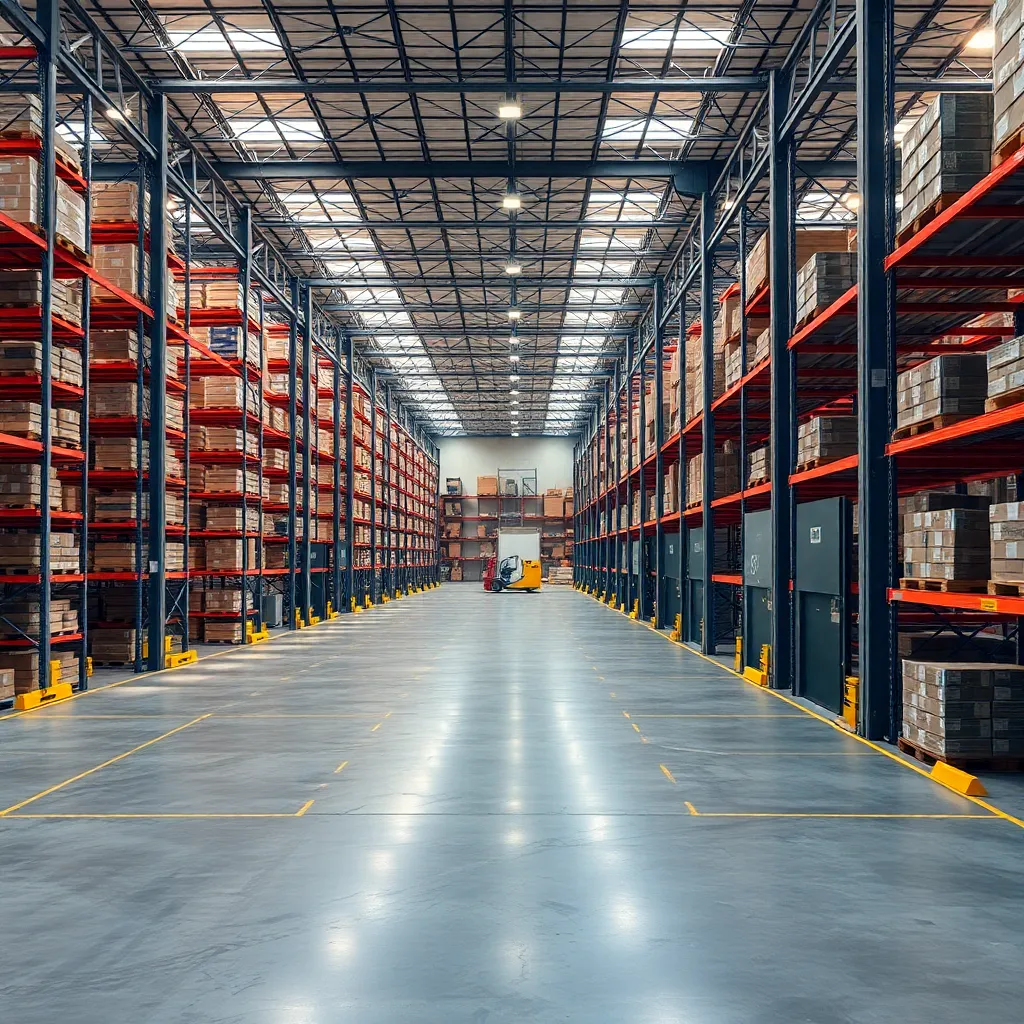 Industrial warehouse facility with large loading bays and modern metal construction